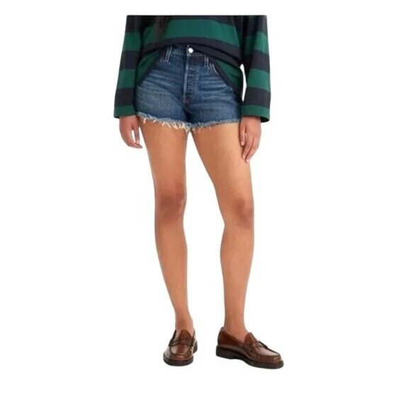 Levis 501 Womens Original Fit High-Rise Denim Shorts Button Fly Distressed Hem 2 - Picture 1 of 14
